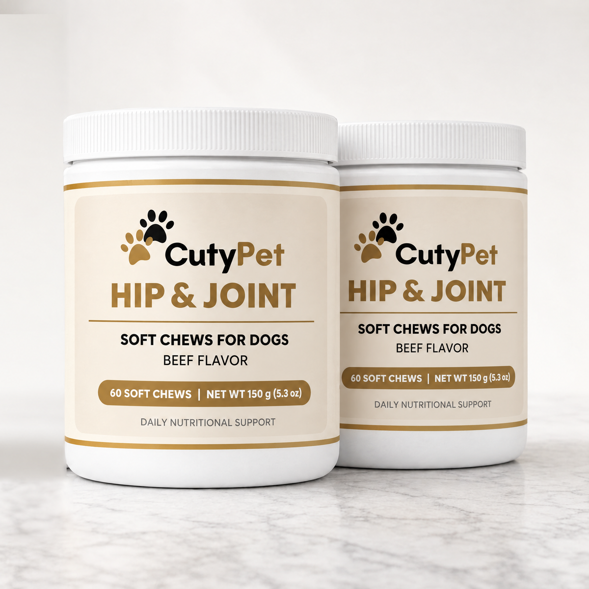 Two jars of CutyPet Hip & Joint Soft Chews