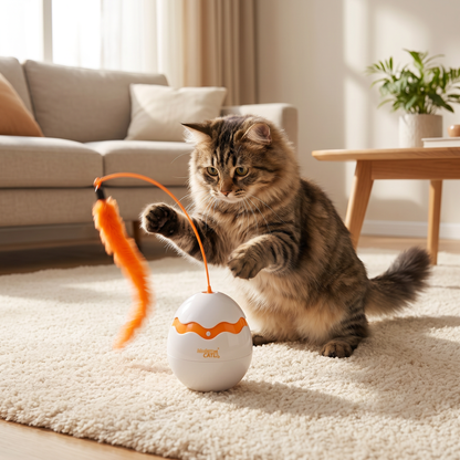 CutyPet wobble feather egg cat toy in living room