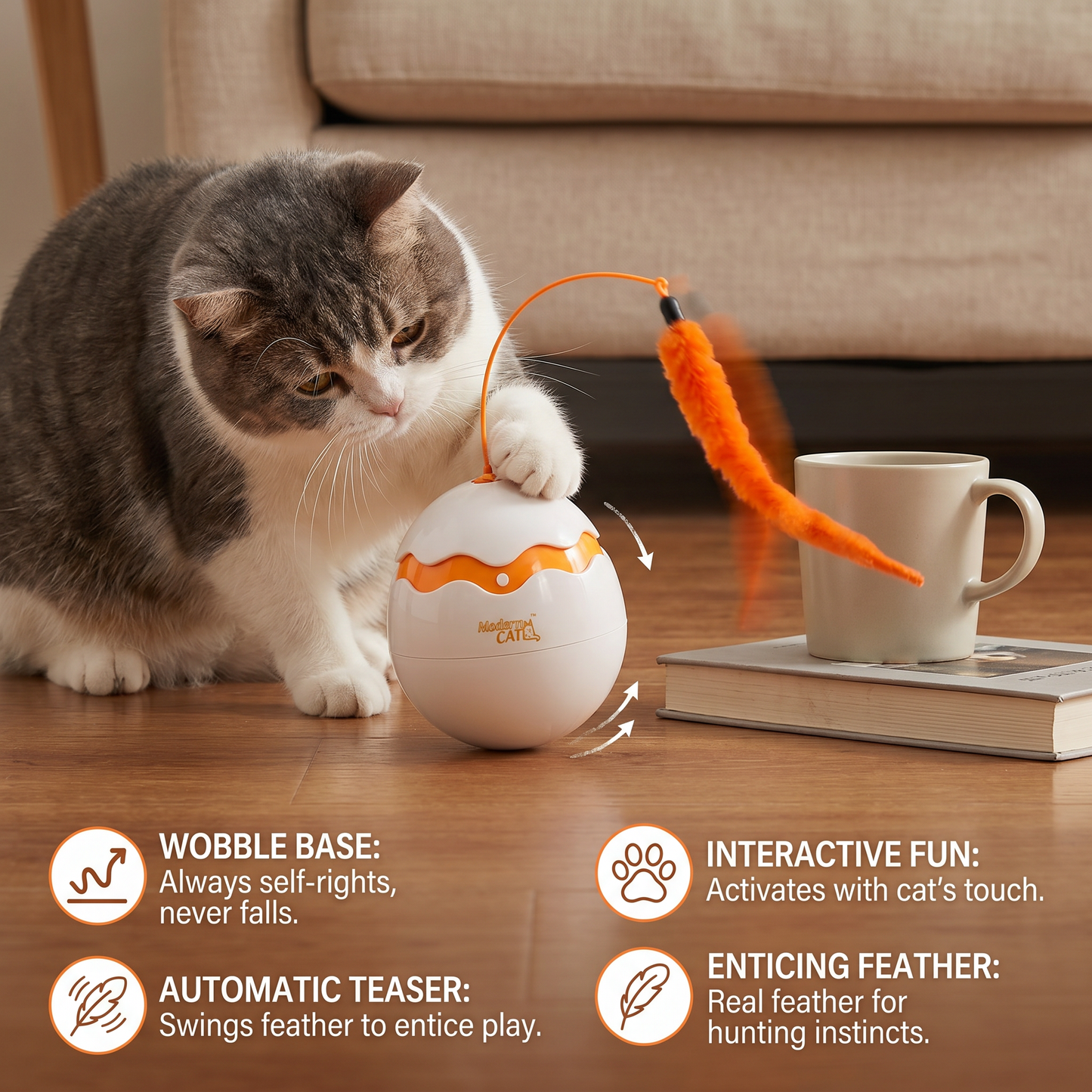 CutyPet wobble egg with feather teaser detail
