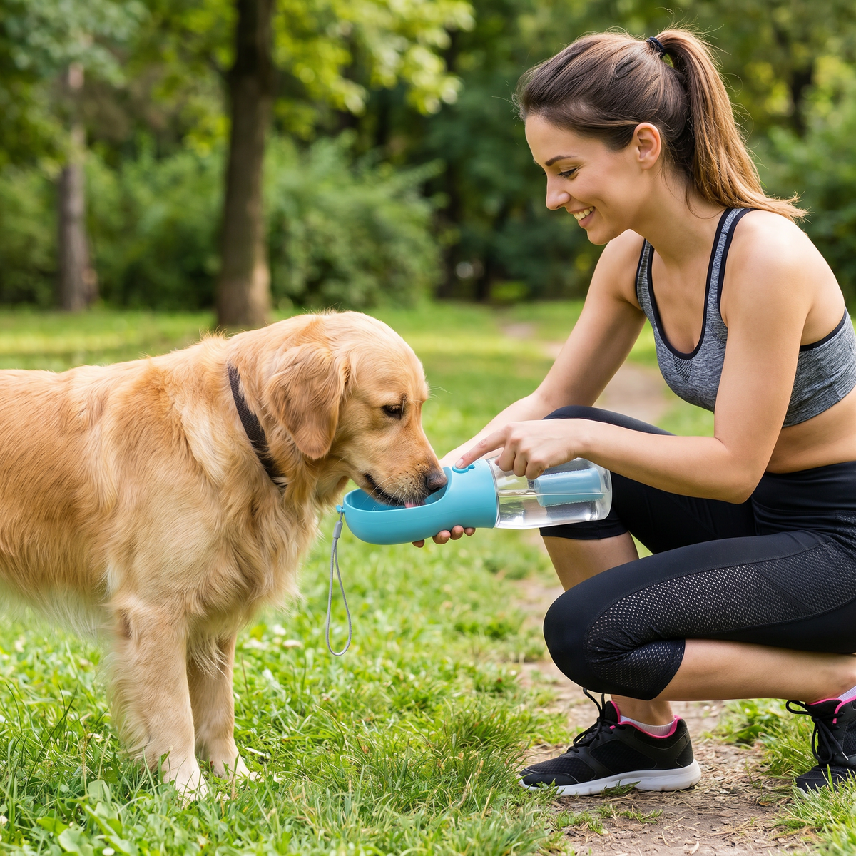 CutyPet 3-in-1 Walk Bottle hero shot — water, food, poop bags in one