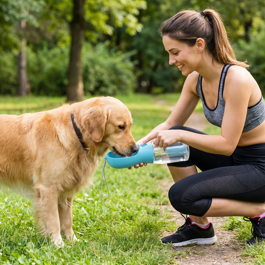 CutyPet 3-in-1 Walk Bottle hero shot — water, food, poop bags in one