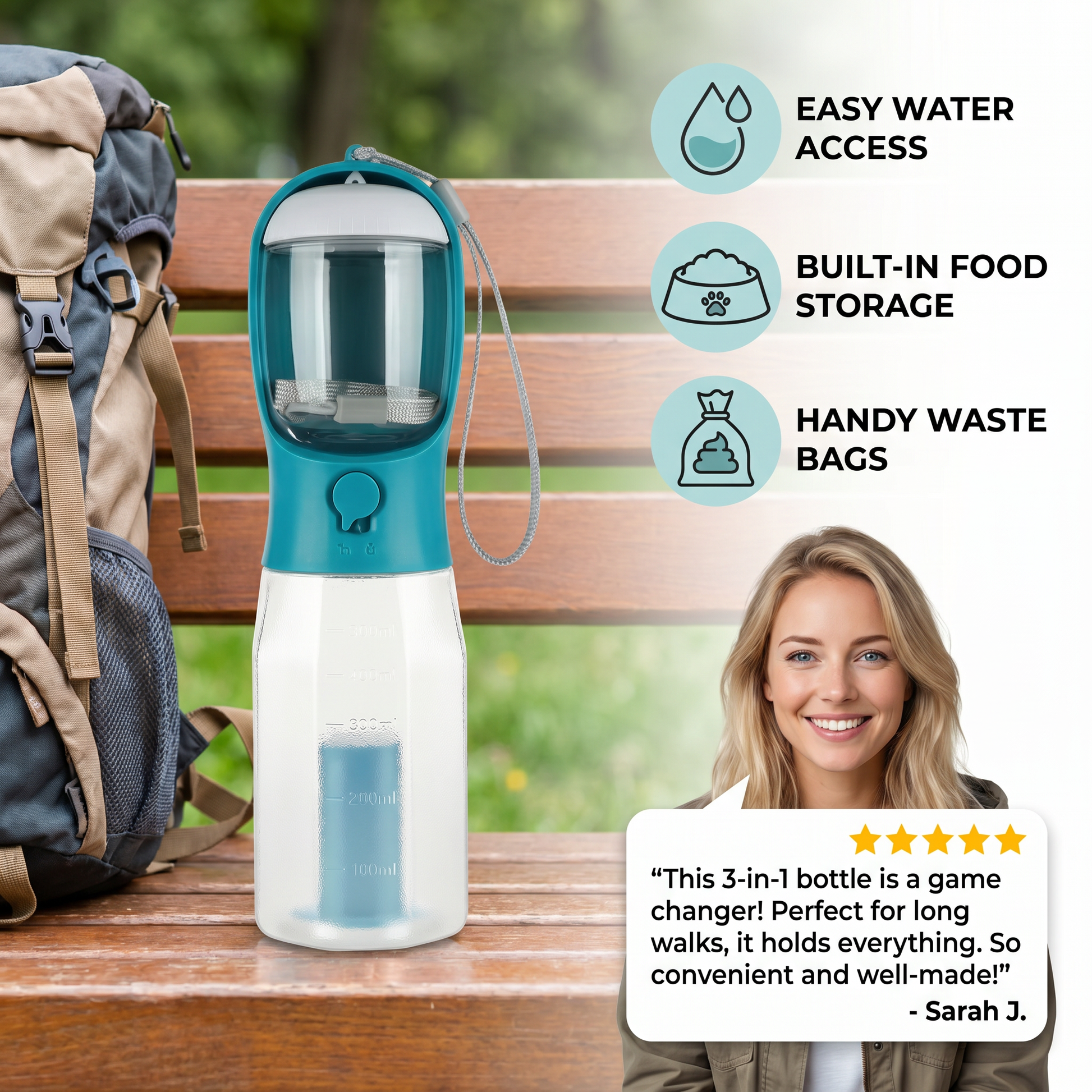 Dog walking with CutyPet 3-in-1 bottle