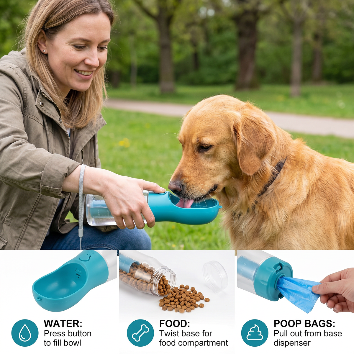 Dog drinking fresh water from CutyPet bottle silicone tray