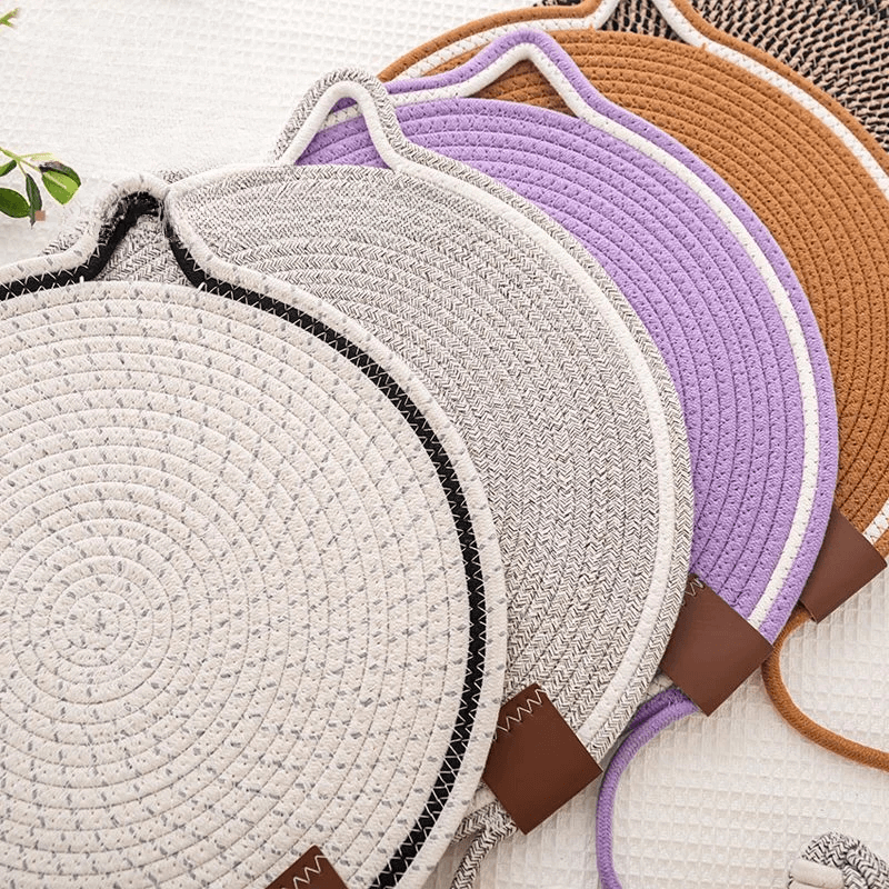 Handwoven rope texture and leather tab detail