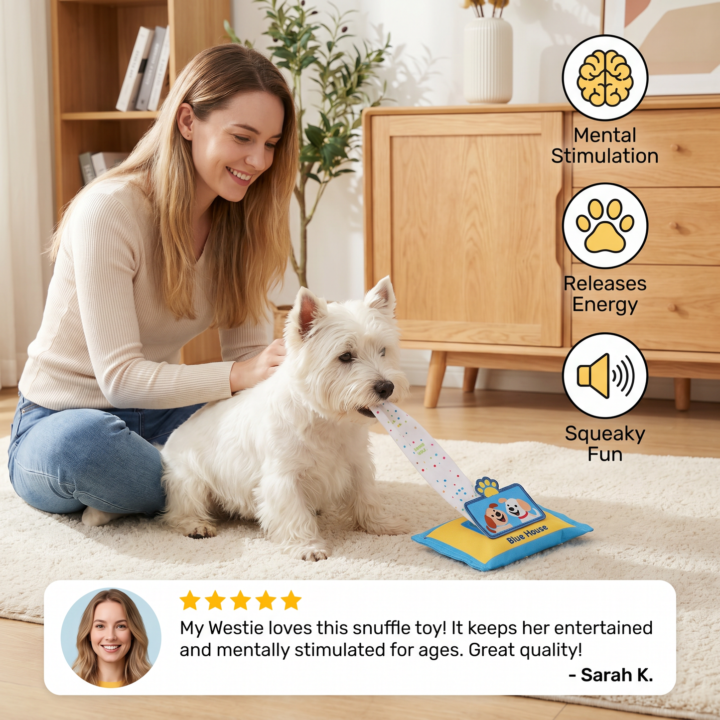 Dog sniffing CutyPet snuffle toy for hidden treats