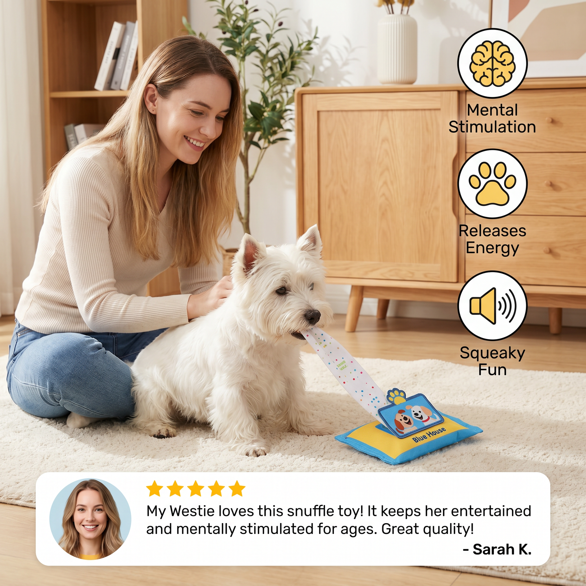 Dog sniffing CutyPet snuffle toy for hidden treats