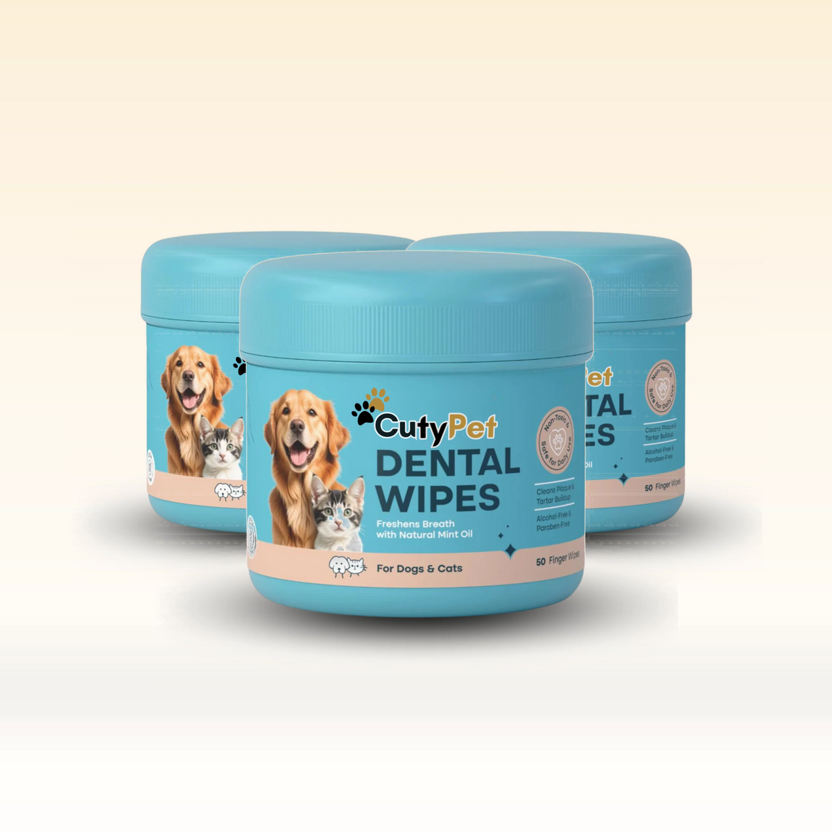 Three tubs of CutyPet Dental Wipes
