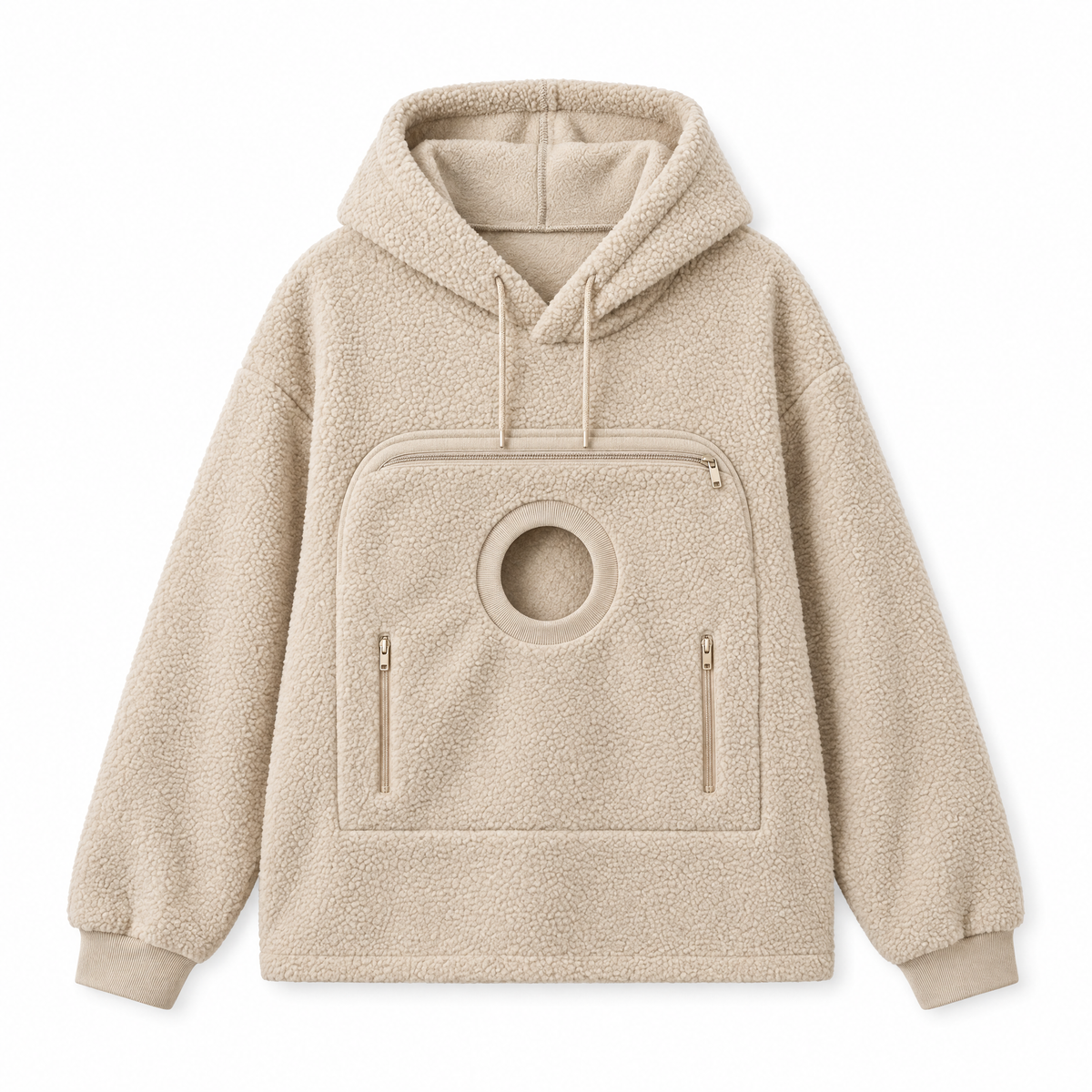 CutyPet Pouch Hoodie in Beige, front view