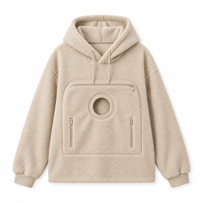 CutyPet Pouch Hoodie in Beige, front view
