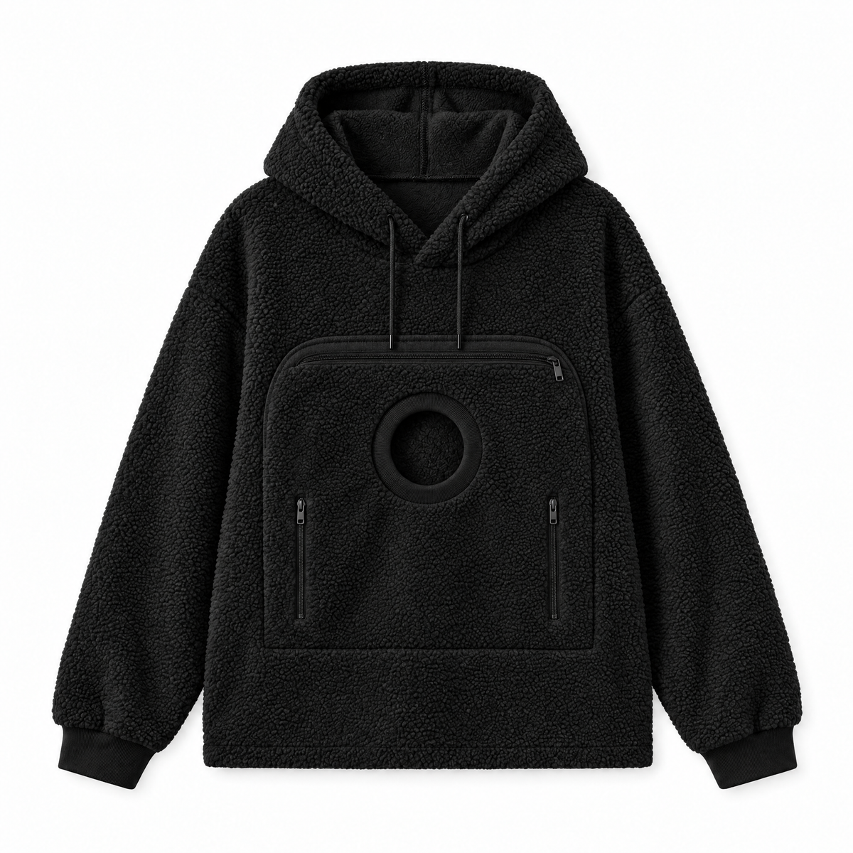 CutyPet Pouch Hoodie in Black, front view