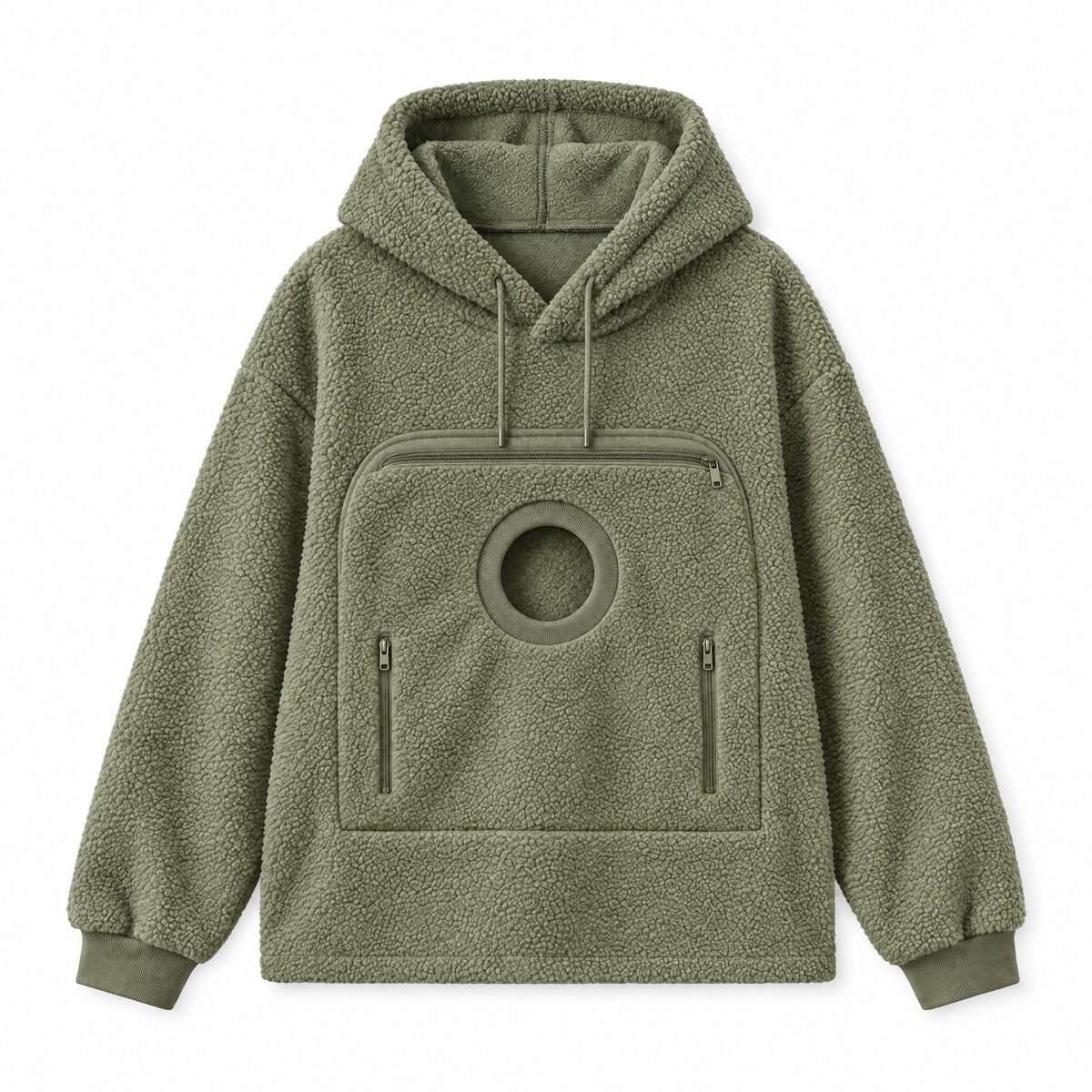 CutyPet Pouch Hoodie in Olive, front view