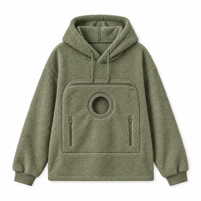 CutyPet Pouch Hoodie in Olive, front view