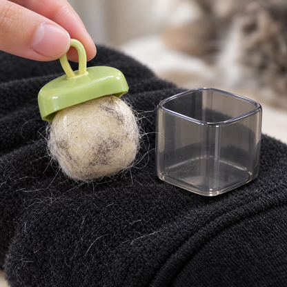 The sticky ball after one pass, covered in pet hair
