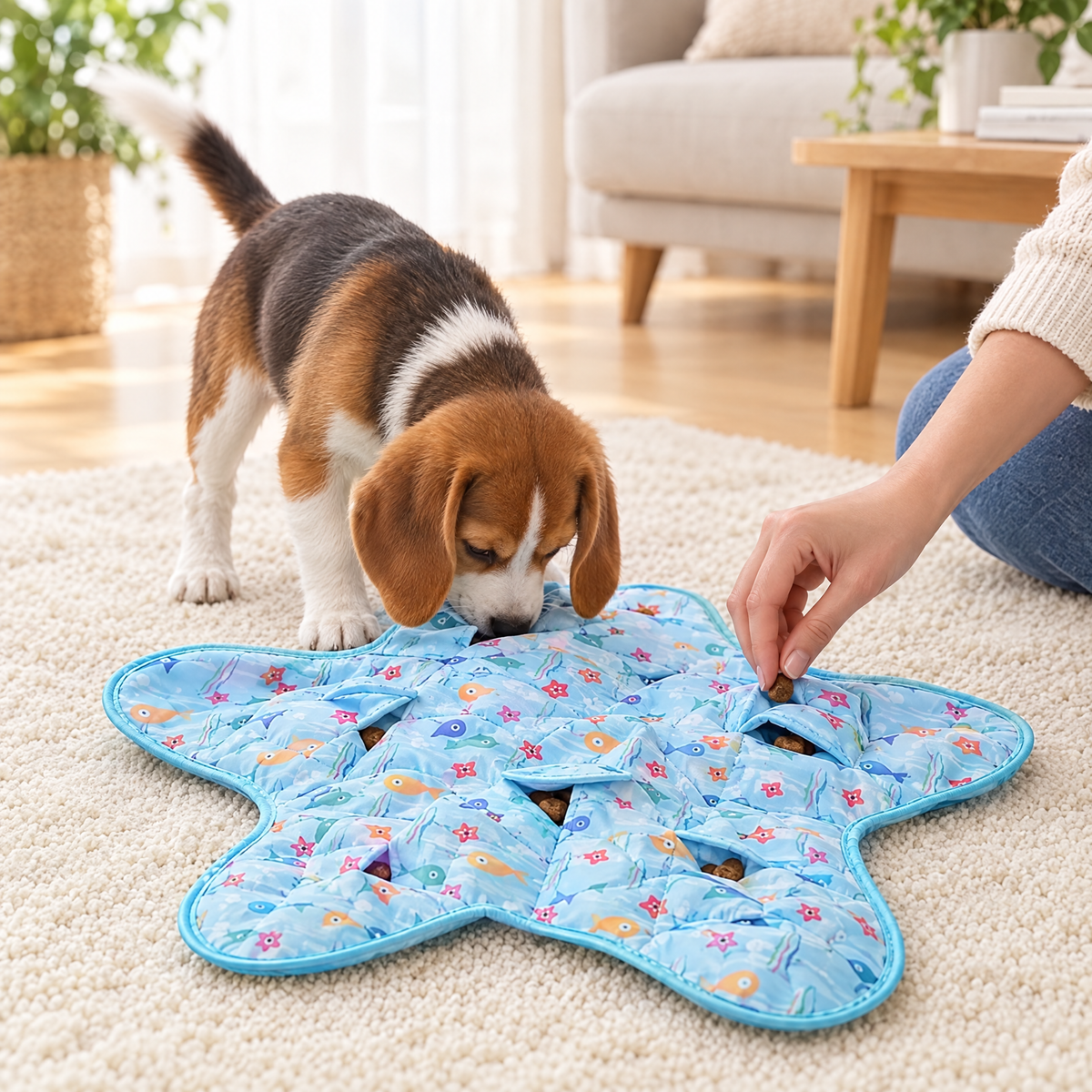 Beagle puppy using the CutyHunt mat