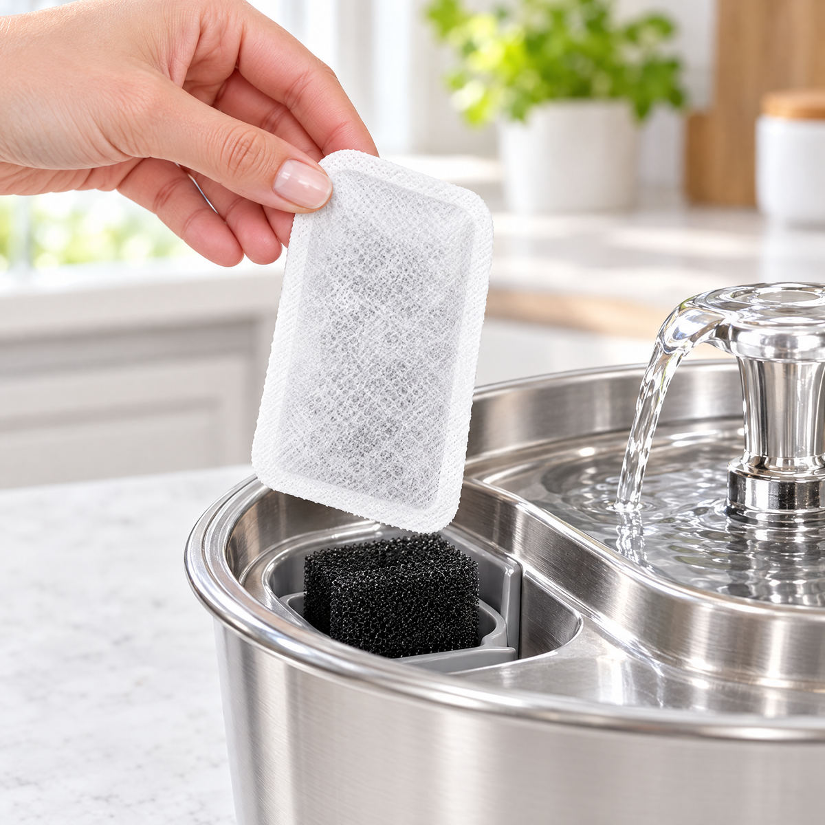 Slot the filter into the fountain