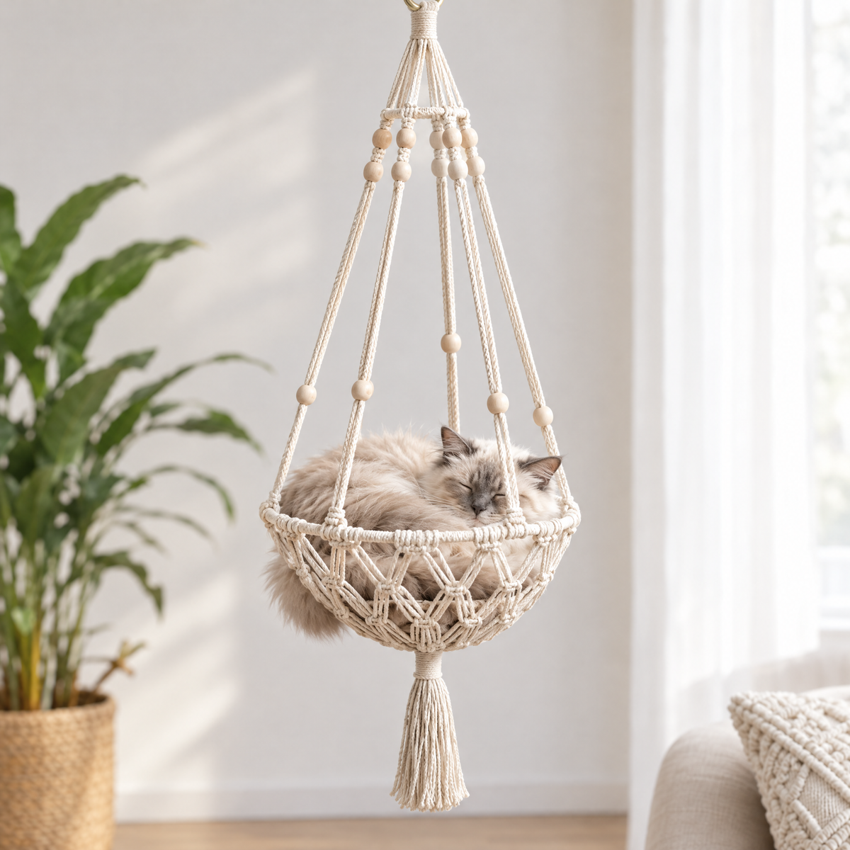 Ragdoll cat asleep in the CutyPet Hanging Cat Bed