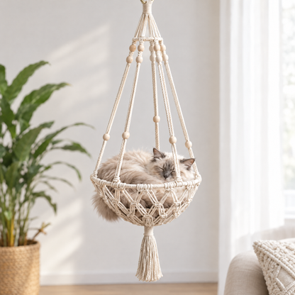 Ragdoll cat asleep in the CutyPet Hanging Cat Bed