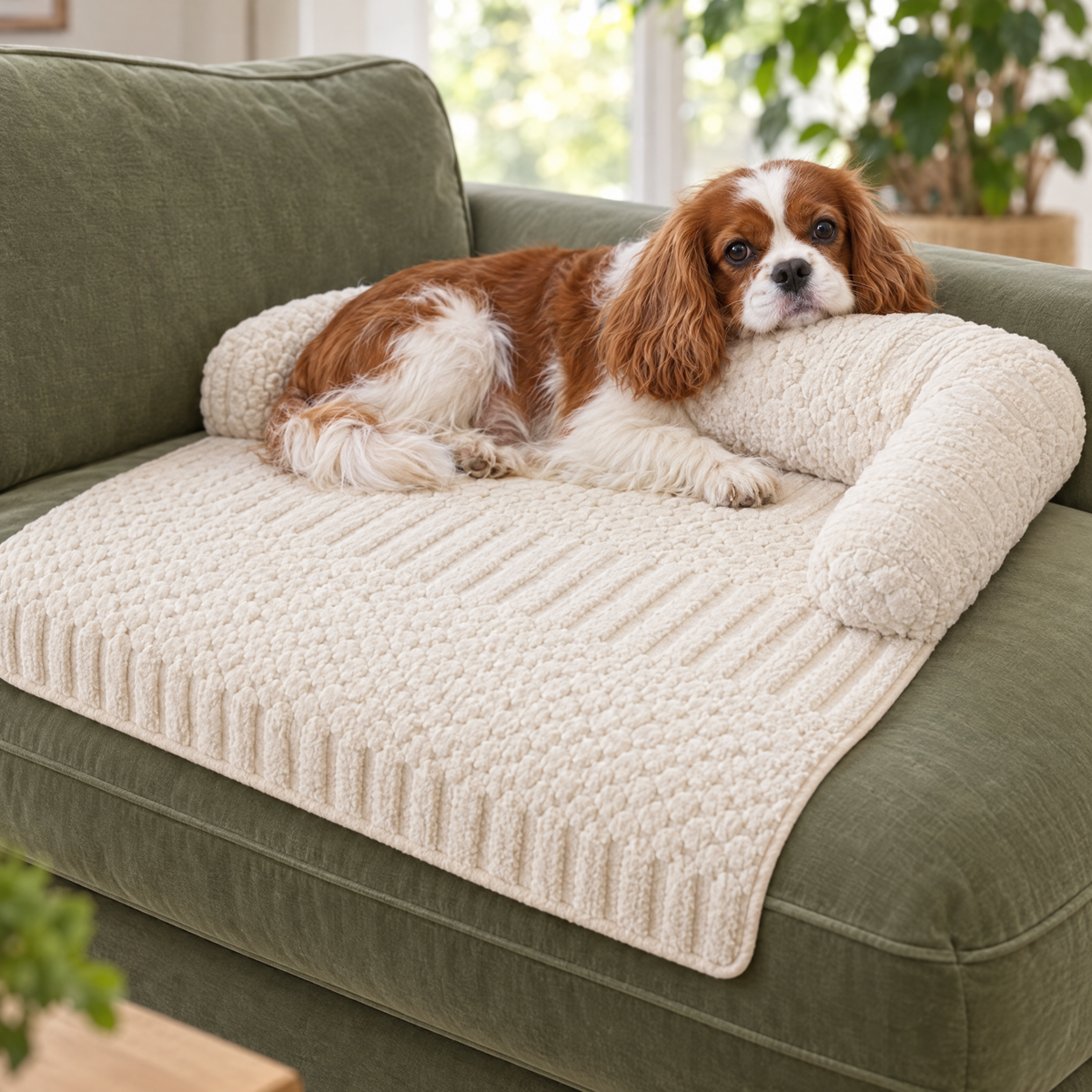 CutyPet Couch Protector cream with cavalier