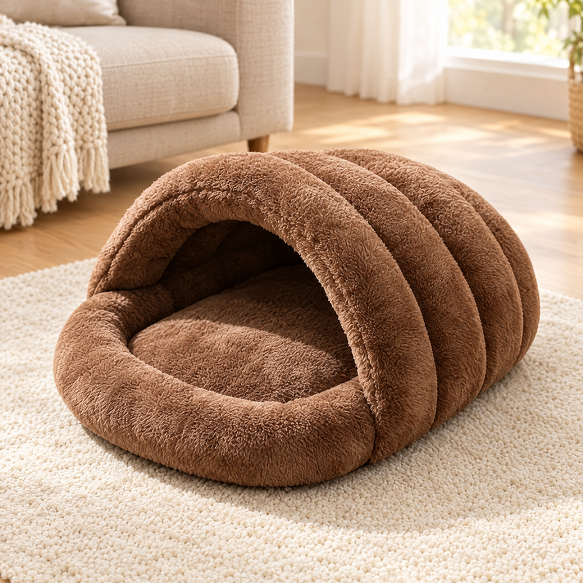 Brown plush slipper bed
