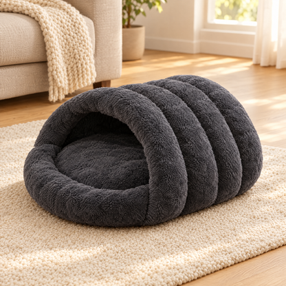 Dark grey plush slipper bed