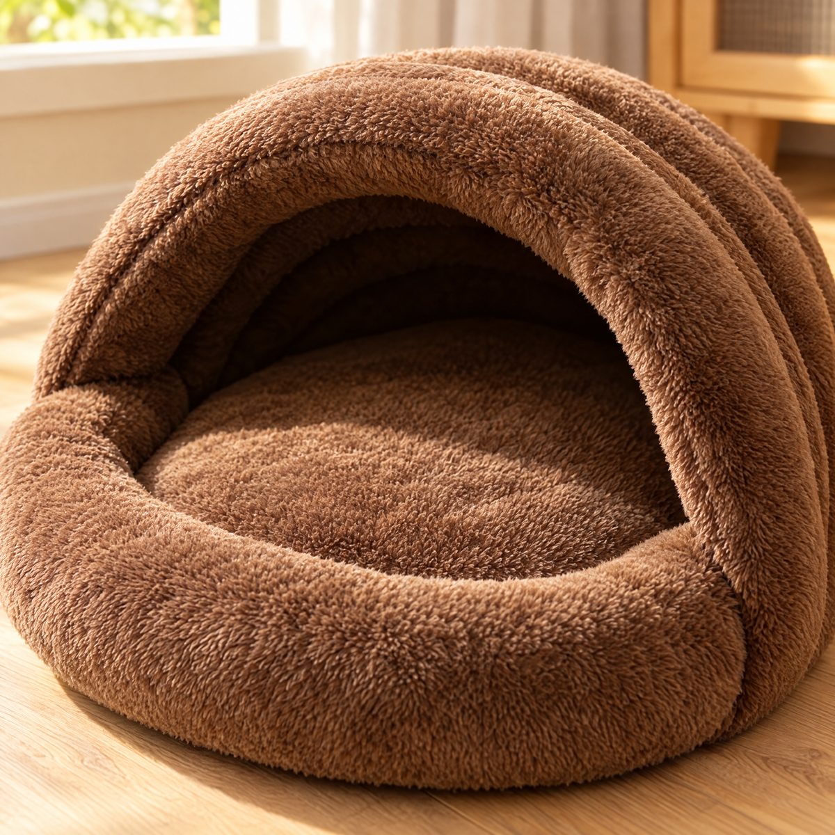 Inside of the slipper bed, soft cushion floor and padded hood