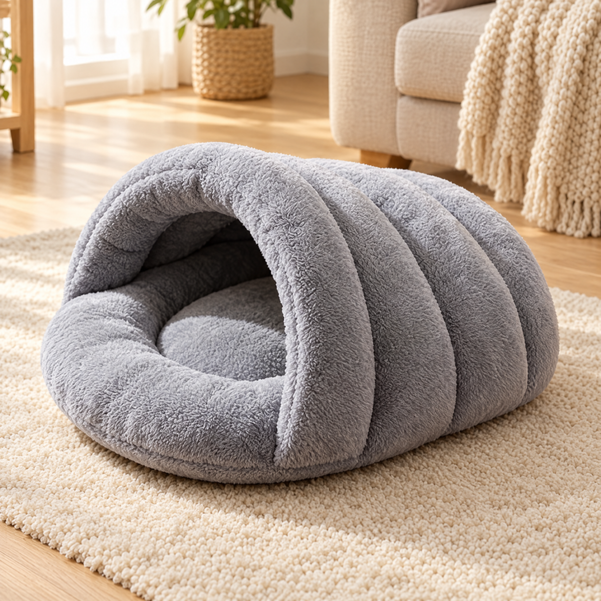Light grey plush slipper bed